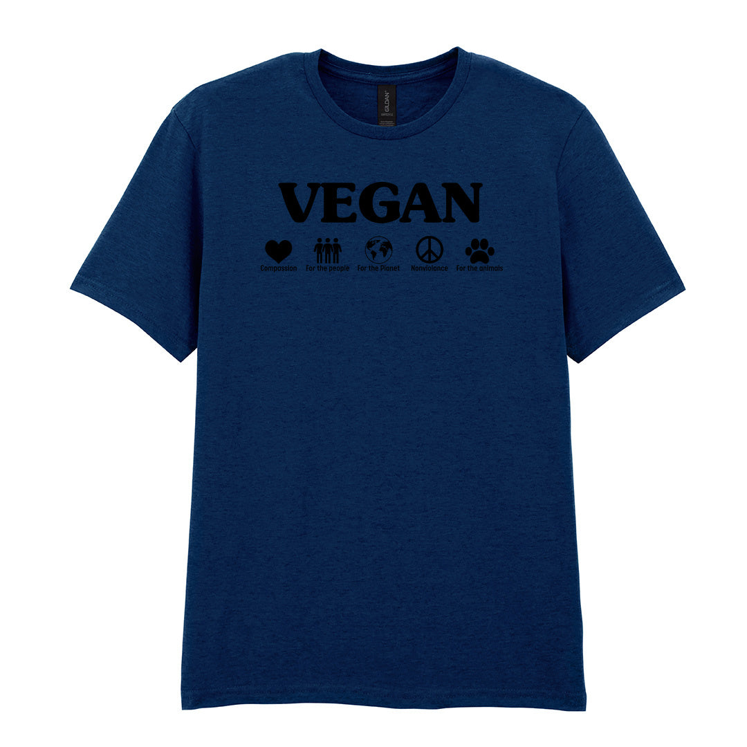 IPRINTOP Nonviolence for Animals People and Planet Graphic T-Shirt in Navy - Vegan lettering and lifestyle icons