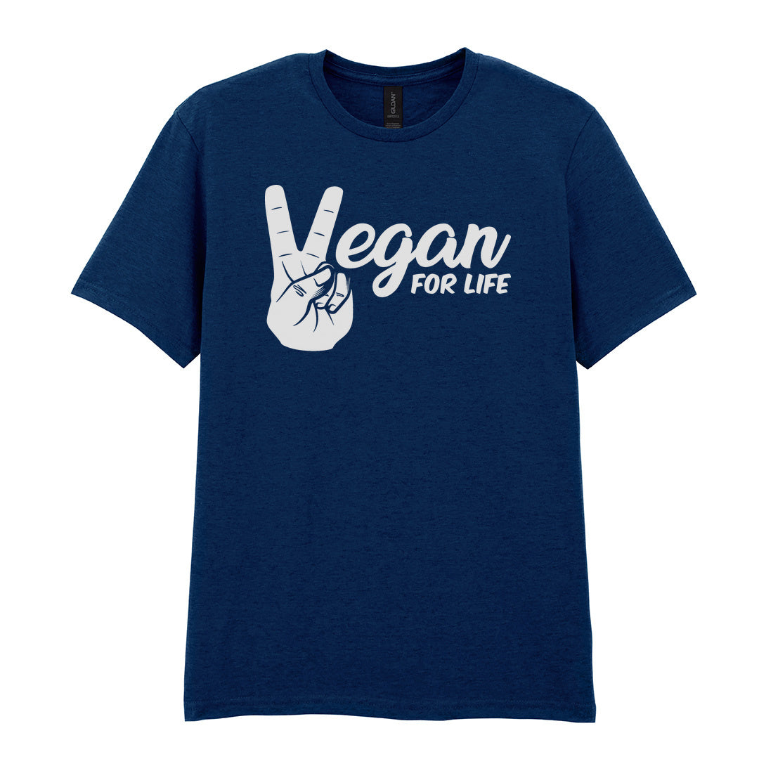 IPRINTOP Vegan For Life Graphic T-Shirt in Navy - peace hand and Vegan For Life