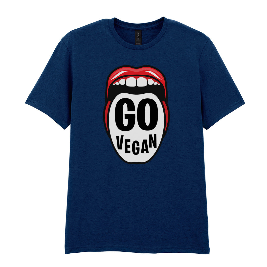 IPRINTOP Go Vegan Graphic T-Shirt in Navy - Go Vegan lettering inside red lips