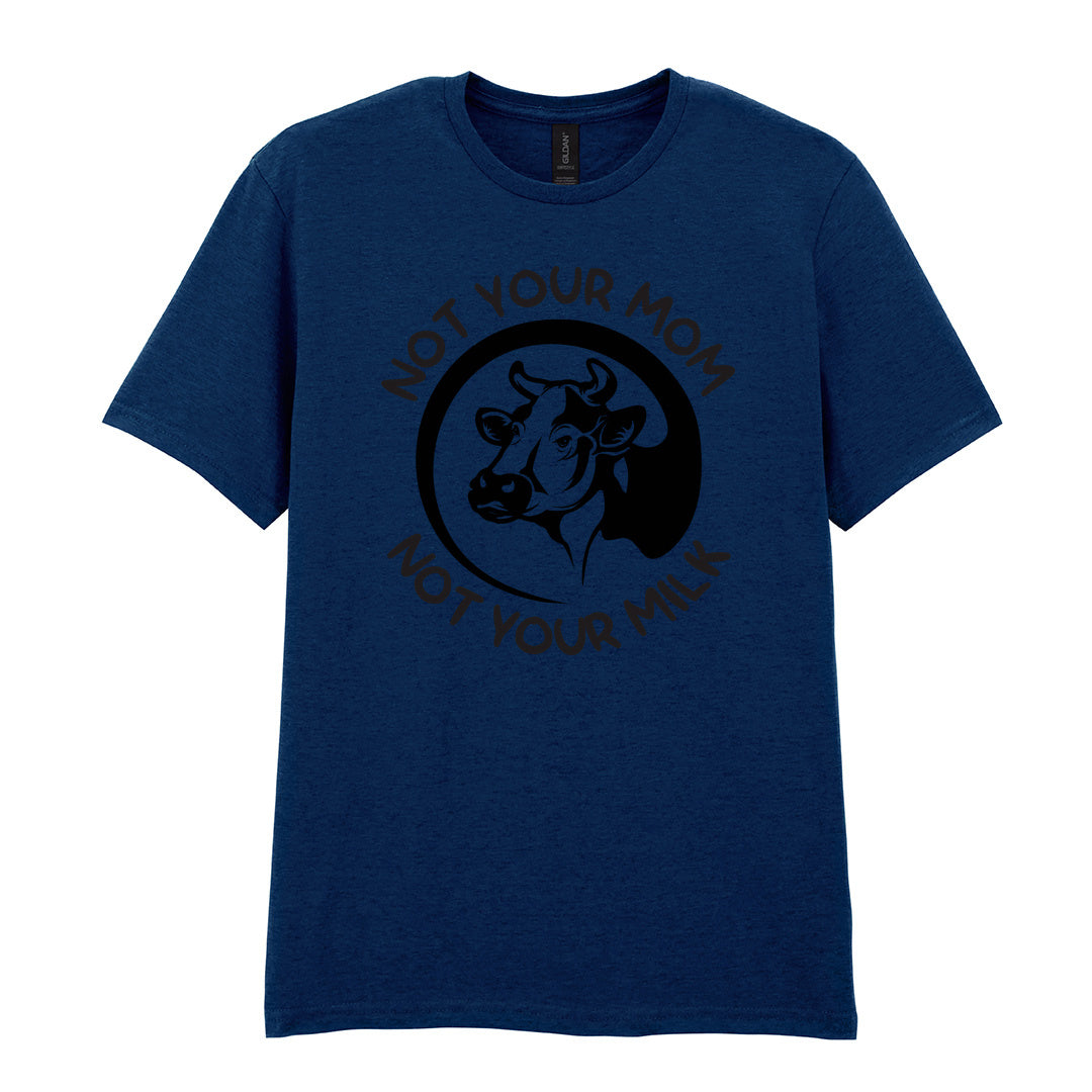 IPRINTOP Not Your Mom Not Your Milk Graphic T-Shirt in Navy - cow portrait and milk slogan