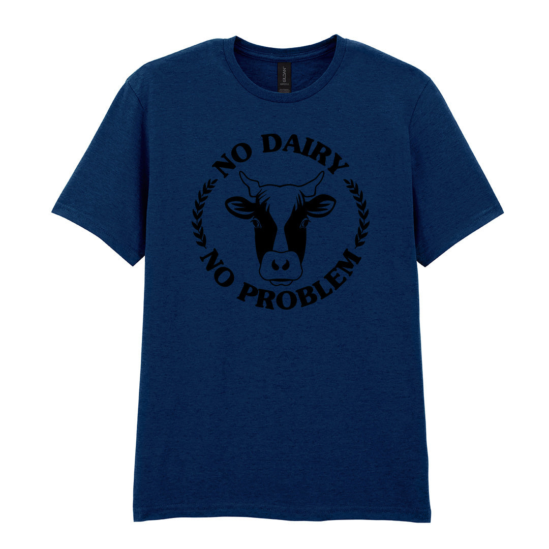 IPRINTOP No Dairy No Problem Graphic T-Shirt in Navy - cow face and No Dairy No Problem
