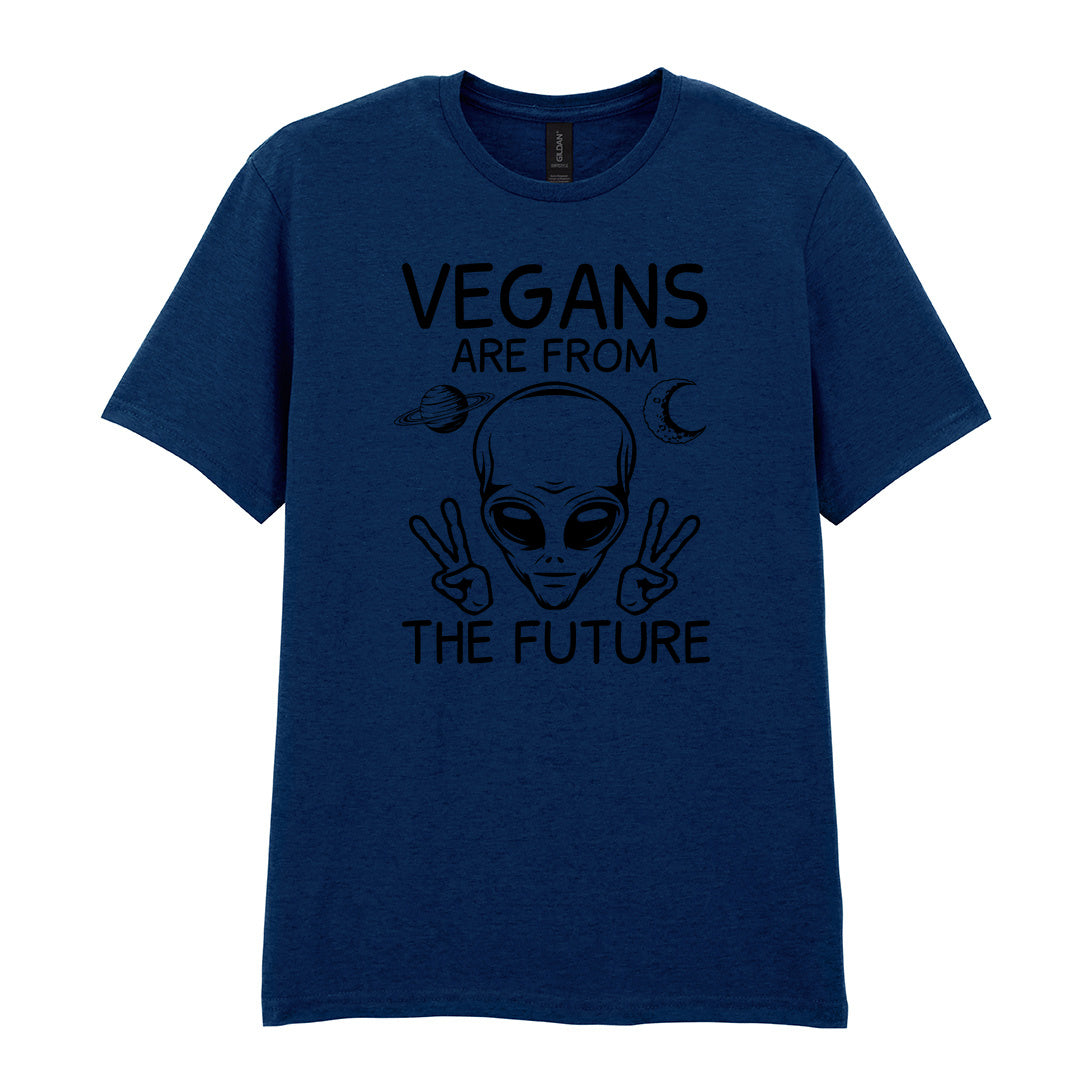 IPRINTOP Vegans Are From The Future Graphic T-Shirt in Navy - alien with two peace signs