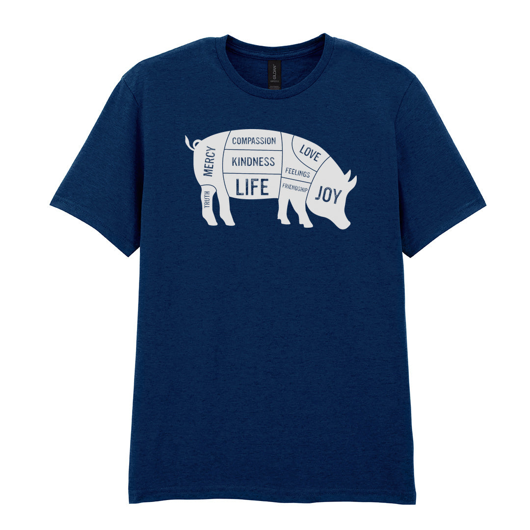 IPRINTOP Truth Mercy Compassion Kindness Life Love Feelings… Graphic T-Shirt in Navy - pig silhouette filled with values