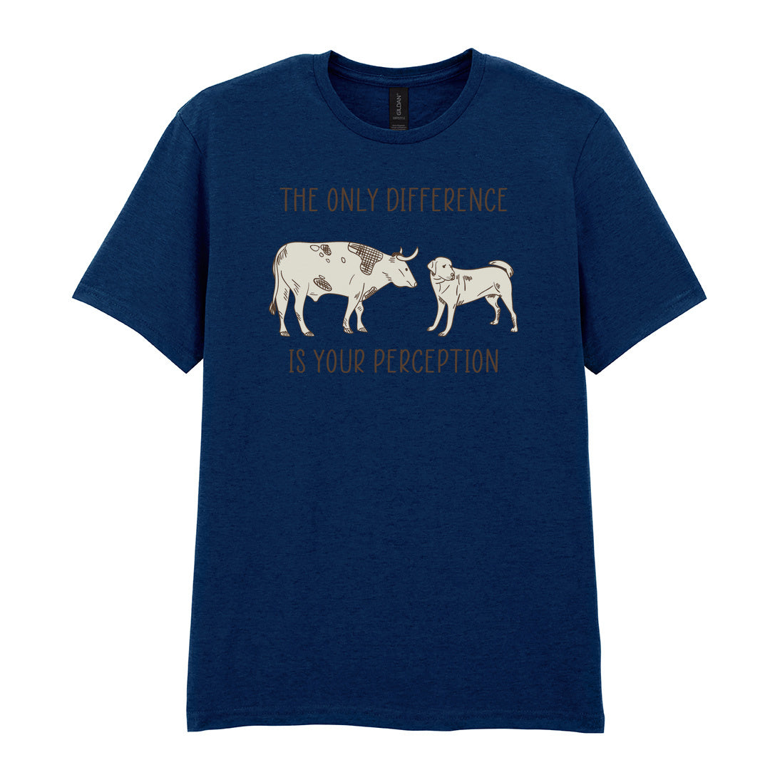 IPRINTOP The Only Difference Is Your Perception Graphic T-Shirt in Navy - cow and dog comparison illustration