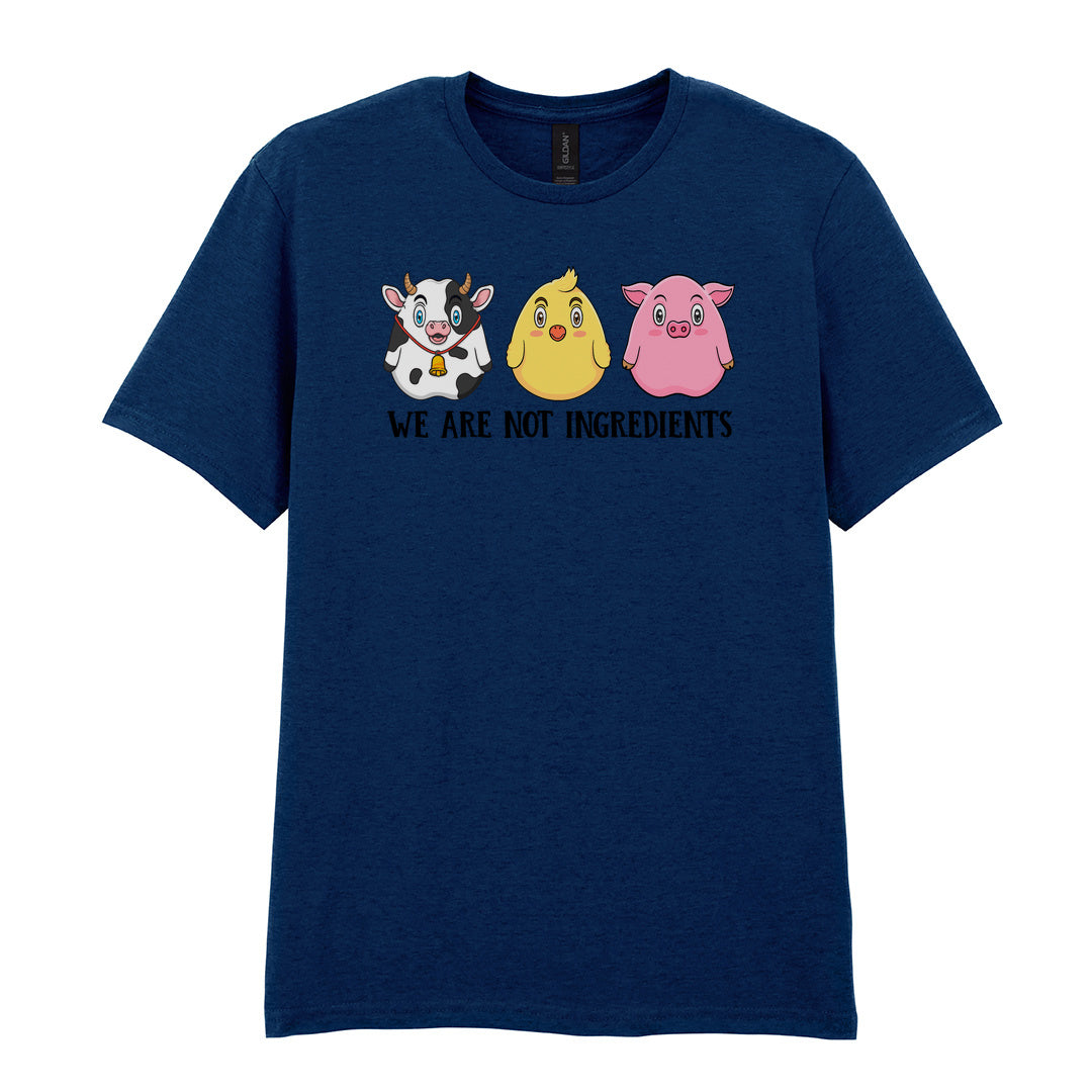 IPRINTOP We Are Not Ingredients Graphic T-Shirt in Navy - cartoon cow, chick and pig