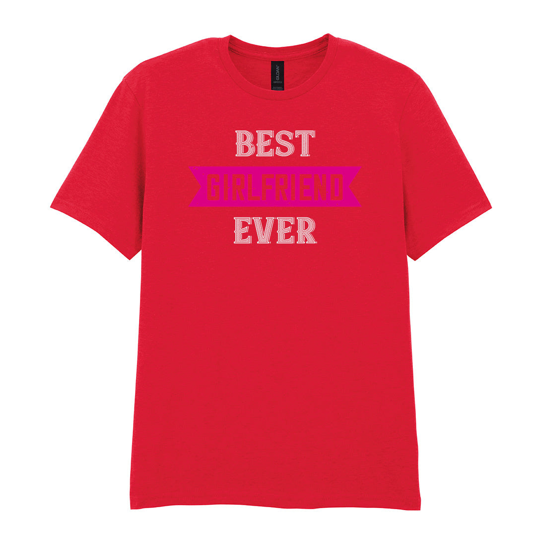 IPRINTOP Best Girlfriend Ever Graphic T-Shirt in Red - pink banner and white lettering