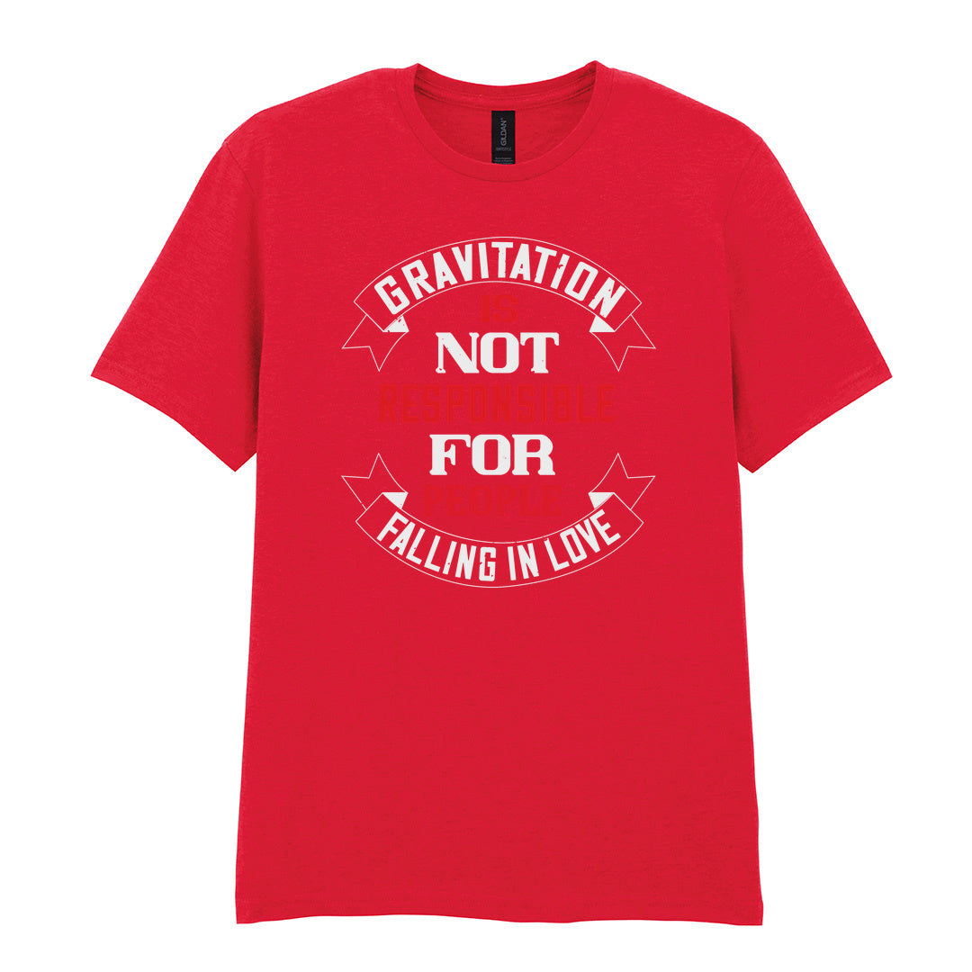 IPRINTOP Gravitation Is Not Responsible Graphic T-Shirt in Red - red and white lettering with banners