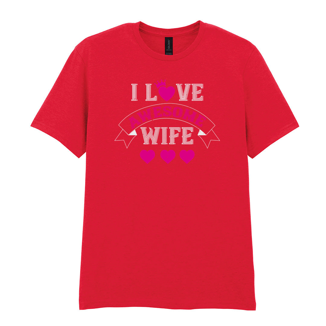 IPRINTOP I Love Awesome Wife Graphic T-Shirt in Red - decorative love-themed lettering
