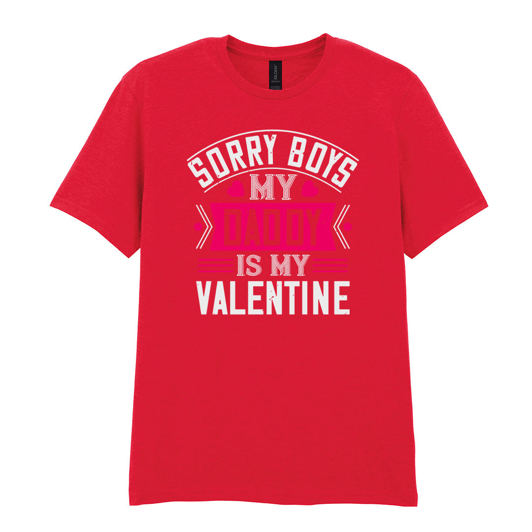 IPRINTOP Sorry Boys My Daddy Is My Valentine Graphic T-Shirt in Red - decorative love-themed lettering