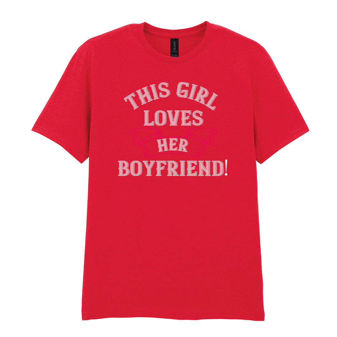 IPRINTOP This Girl Loves Her Boyfriend Graphic T-Shirt in Red - decorative love-themed lettering
