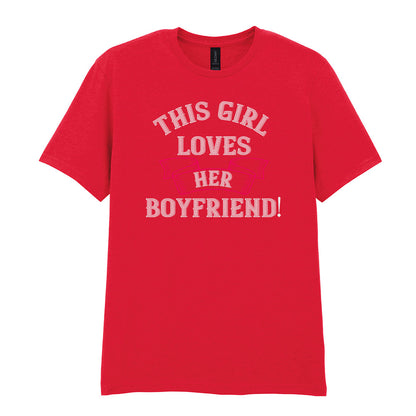 IPRINTOP This Girl Loves Her Boyfriend Graphic T-Shirt in Red - decorative love-themed lettering