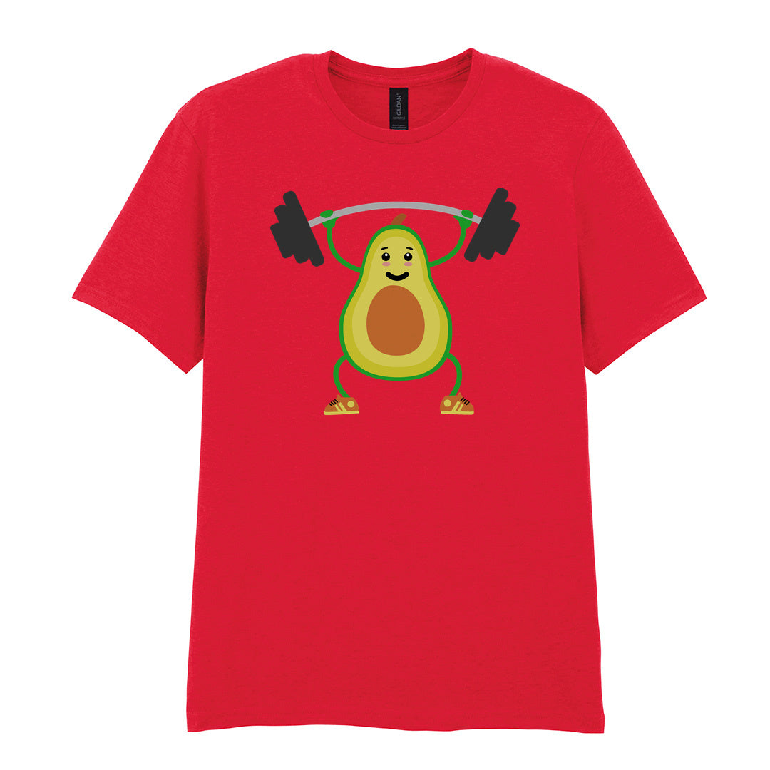 IPRINTOP Vegan Lift Weights Graphic T-Shirt in Red - avocado lifting weights