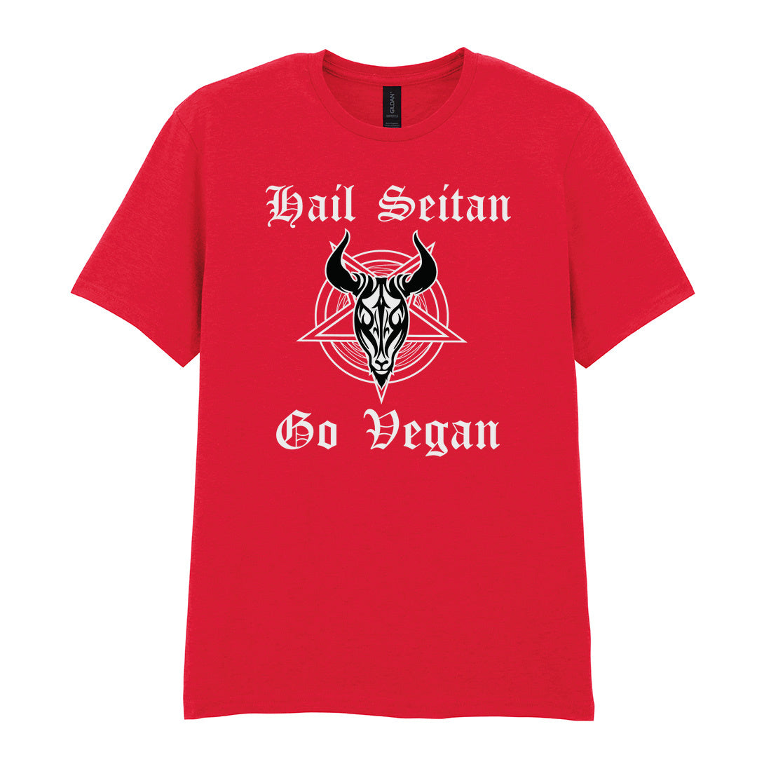 IPRINTOP Hail Seitan Go Vegan Graphic T-Shirt in Red - goat illustration and Hail Seitan