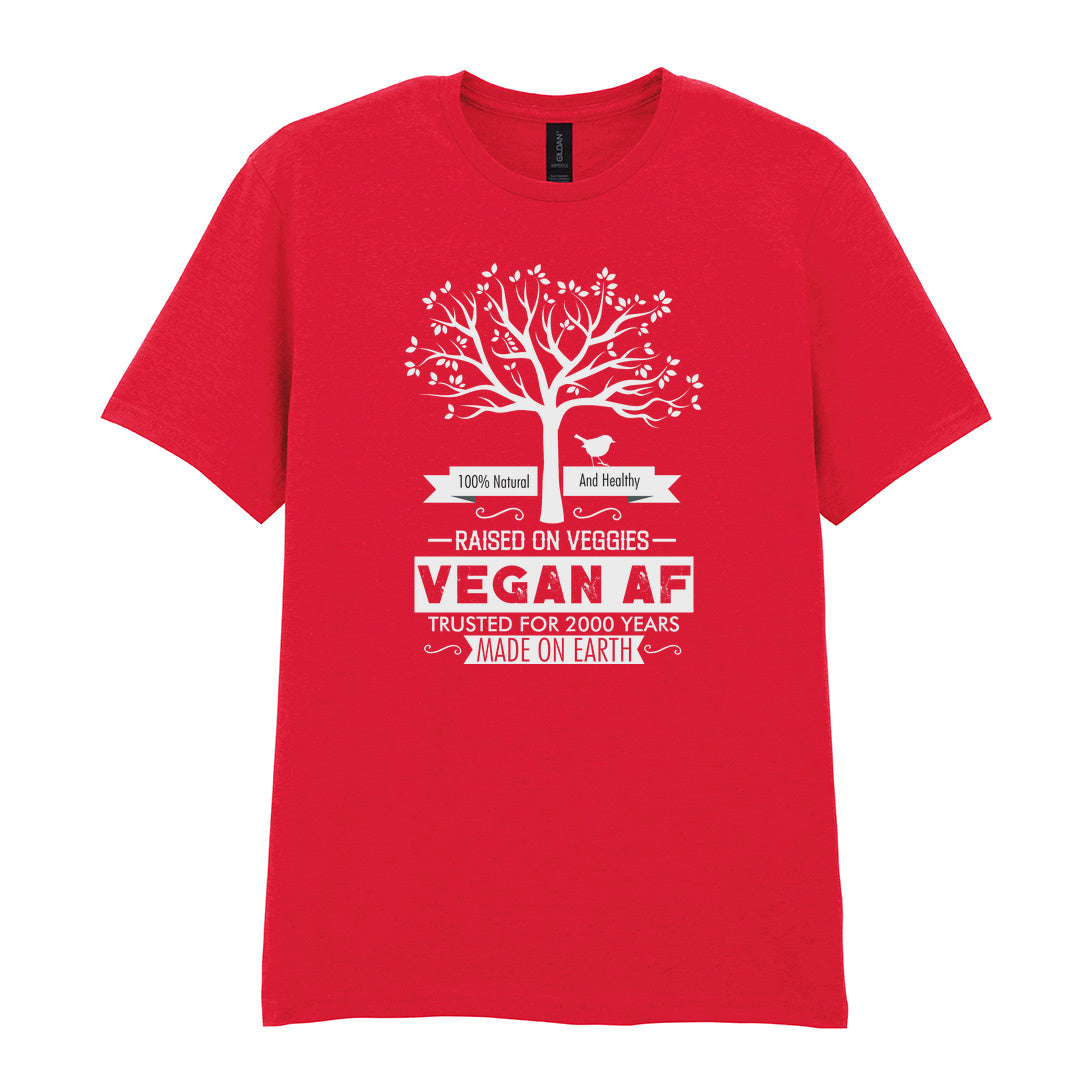 IPRINTOP 100% Natural and Healthy Graphic T-Shirt in Red - tree and Vegan AF lettering