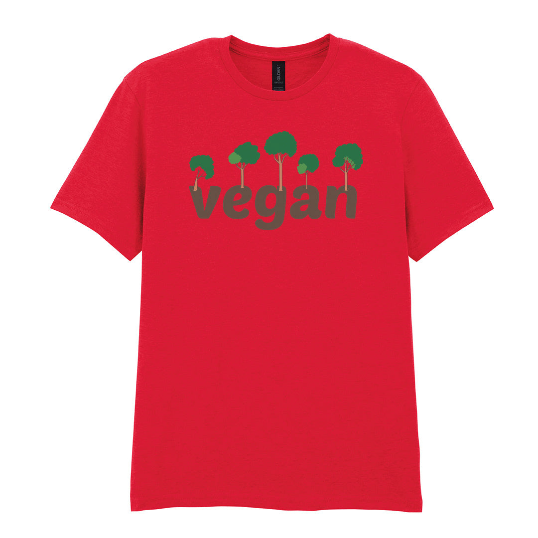 IPRINTOP Embrace Vegan Vibes Graphic T-Shirt in Red - Vegan wordmark with trees