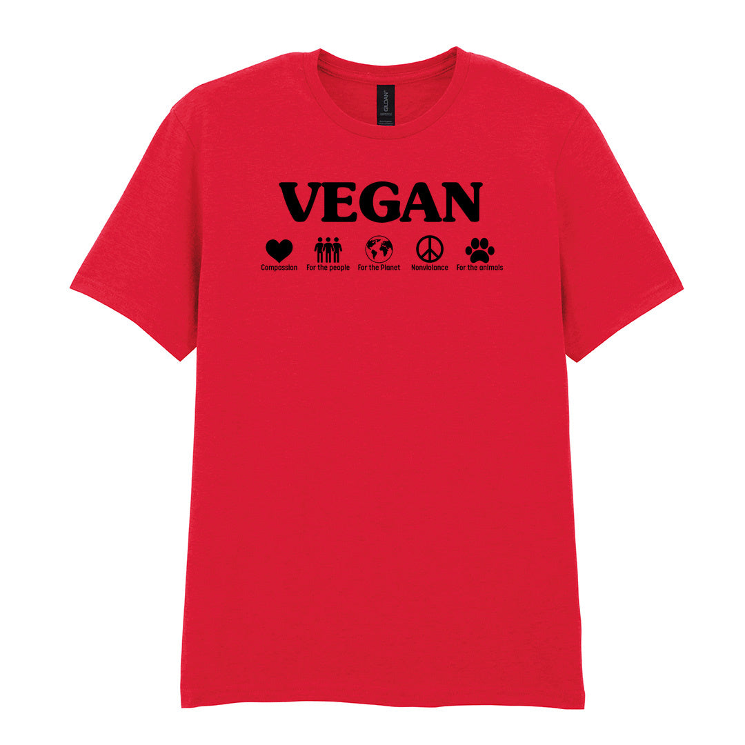 IPRINTOP Nonviolence for Animals People and Planet Graphic T-Shirt in Red - Vegan lettering and lifestyle icons