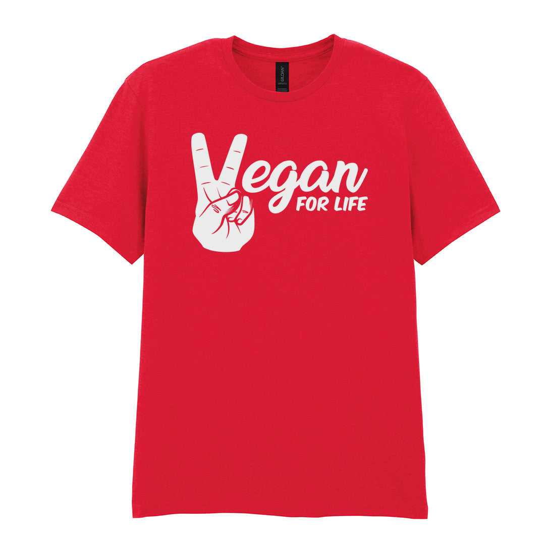 IPRINTOP Vegan For Life Graphic T-Shirt in Red - peace hand and Vegan For Life