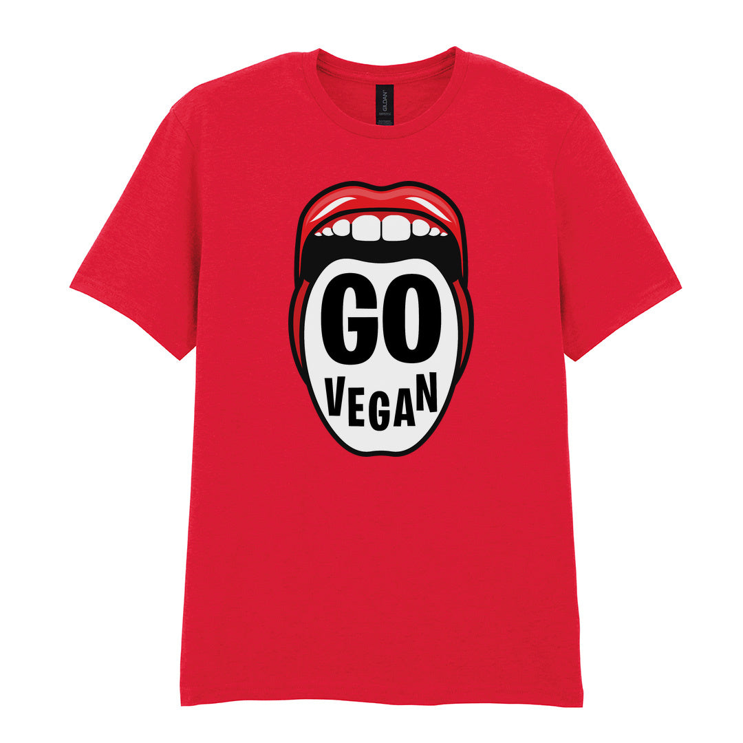IPRINTOP Go Vegan Graphic T-Shirt in Red - Go Vegan lettering inside red lips
