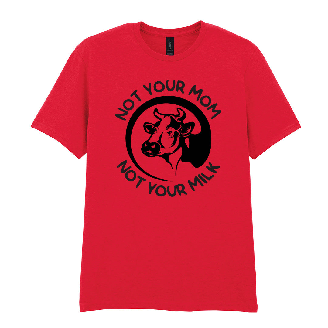 IPRINTOP Not Your Mom Not Your Milk Graphic T-Shirt in Red - cow portrait and milk slogan