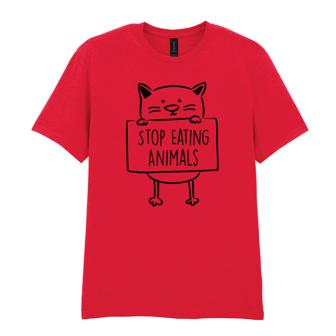 IPRINTOP Stop Eating Animals Graphic T-Shirt in Red - cat holding Stop Eating Animals sign
