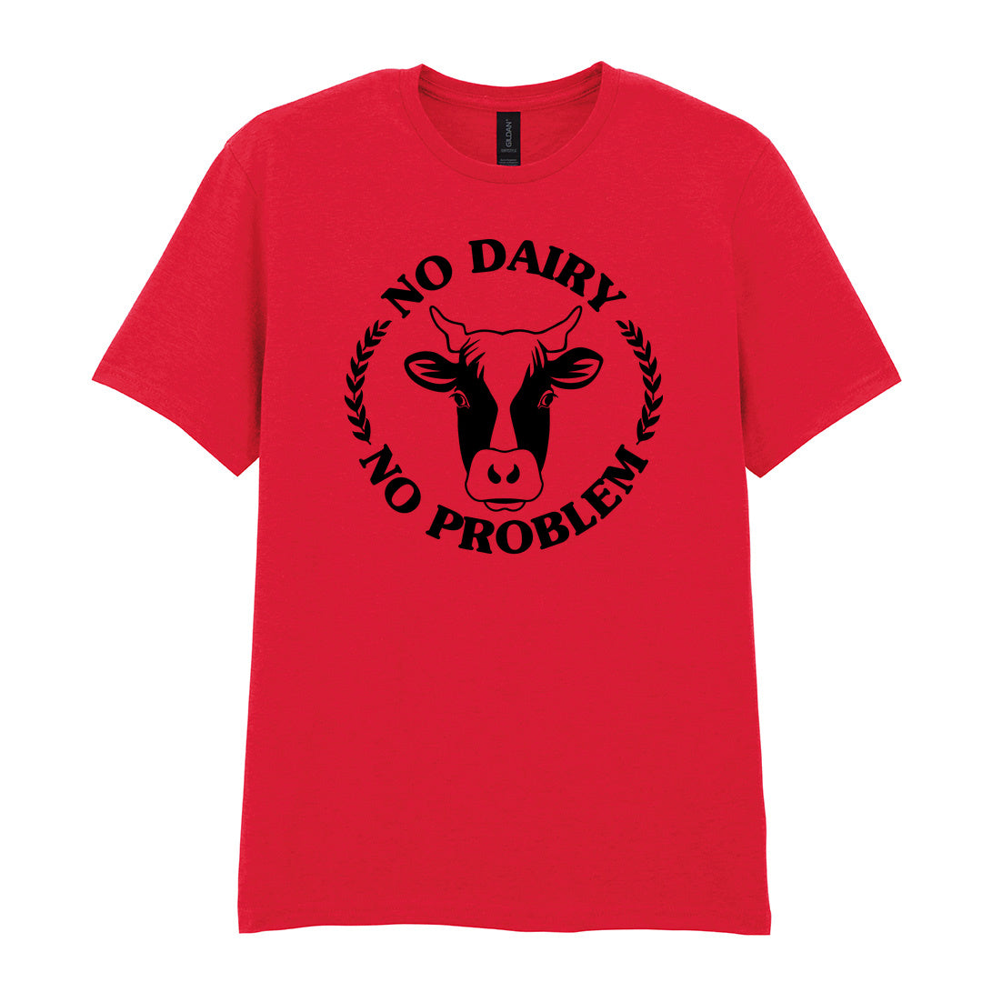 IPRINTOP No Dairy No Problem Graphic T-Shirt in Red - cow face and No Dairy No Problem
