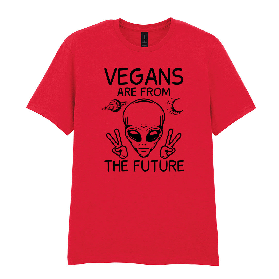 IPRINTOP Vegans Are From The Future Graphic T-Shirt in Red - alien with two peace signs