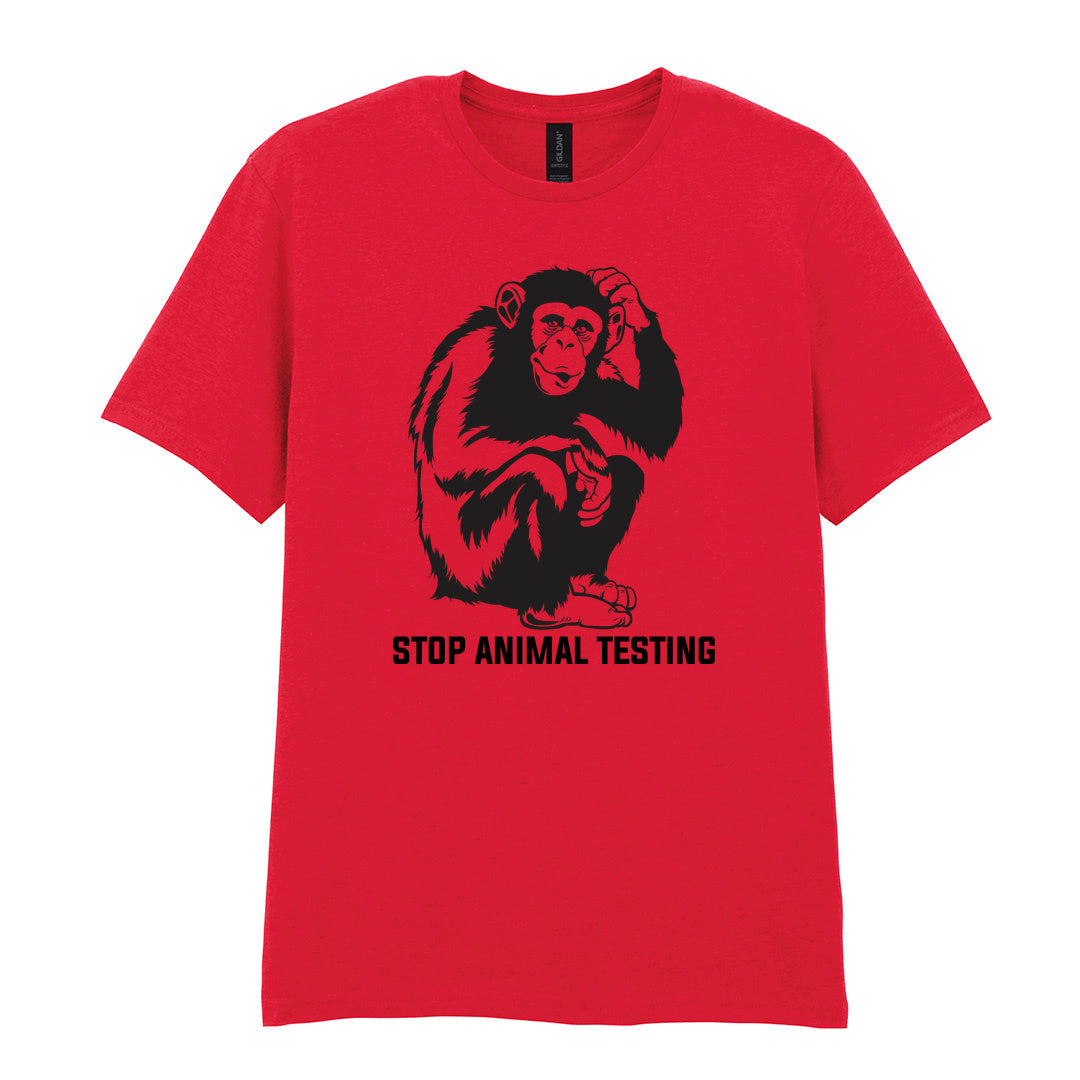 IPRINTOP Stop Animal Testing Graphic T-Shirt in Red - chimpanzee and Stop Animal Testing