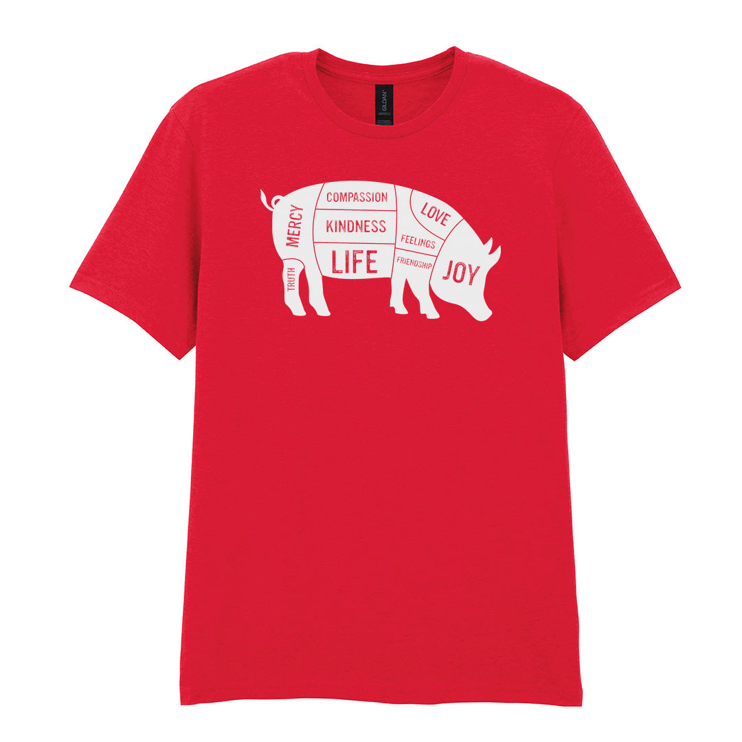 IPRINTOP Truth Mercy Compassion Kindness Life Love Feelings… Graphic T-Shirt in Red - pig silhouette filled with values