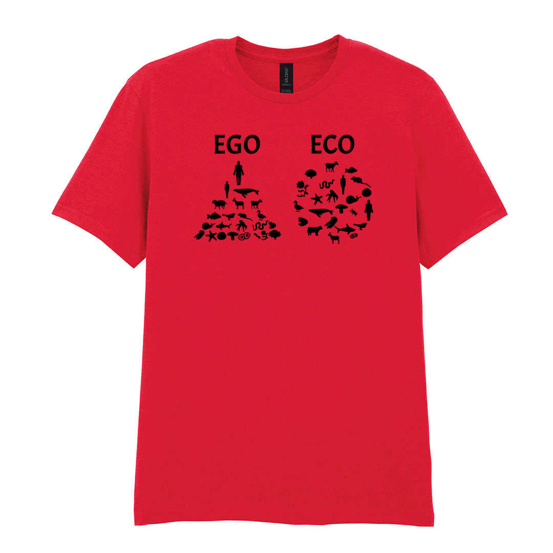 IPRINTOP Embrace Vegan Vibes Graphic T-Shirt in Red - Ego and Eco animal diagrams