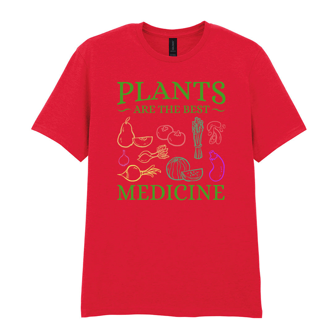 IPRINTOP Plants Are The Best Medicine Graphic T-Shirt in Red - colourful vegetables and plant slogan