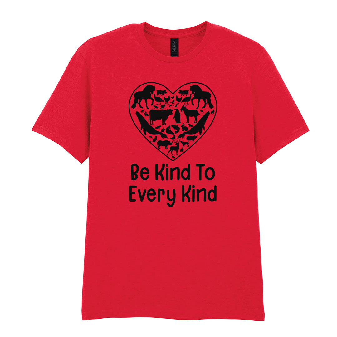 IPRINTOP Be Kind To Every Kind Graphic T-Shirt in Red - animal silhouettes in a heart