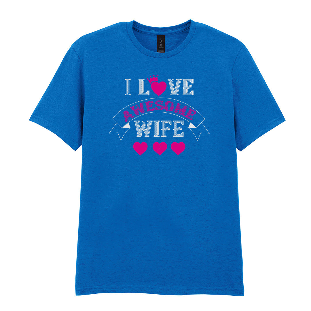 IPRINTOP I Love Awesome Wife Graphic T-Shirt in Royal - decorative love-themed lettering