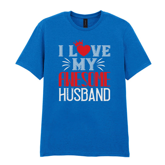 IPRINTOP I Love My Awesome Husband Graphic T-Shirt in Royal - red heart and husband lettering