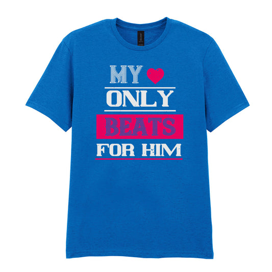 IPRINTOP My Love Only Beats For Him Graphic T-Shirt in Royal - decorative love-themed lettering