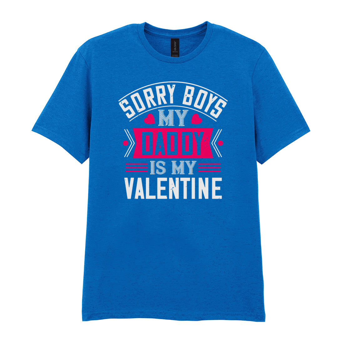 IPRINTOP Sorry Boys My Daddy Is My Valentine Graphic T-Shirt in Royal - decorative love-themed lettering