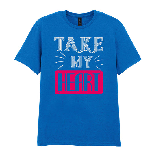 IPRINTOP Take My Heart Graphic T-Shirt in Royal - decorative love-themed lettering