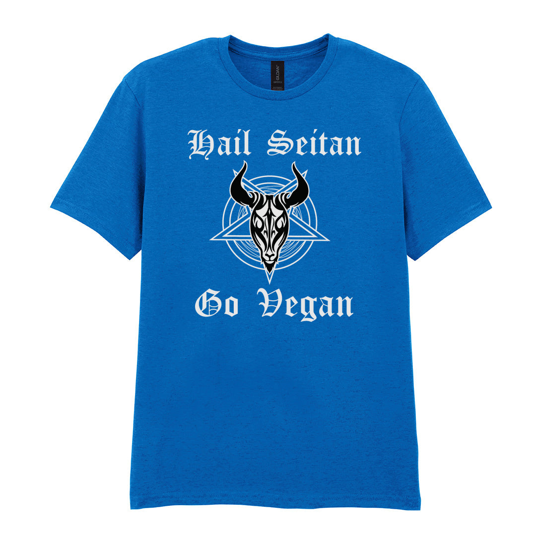 IPRINTOP Hail Seitan Go Vegan Graphic T-Shirt in Royal - goat illustration and Hail Seitan