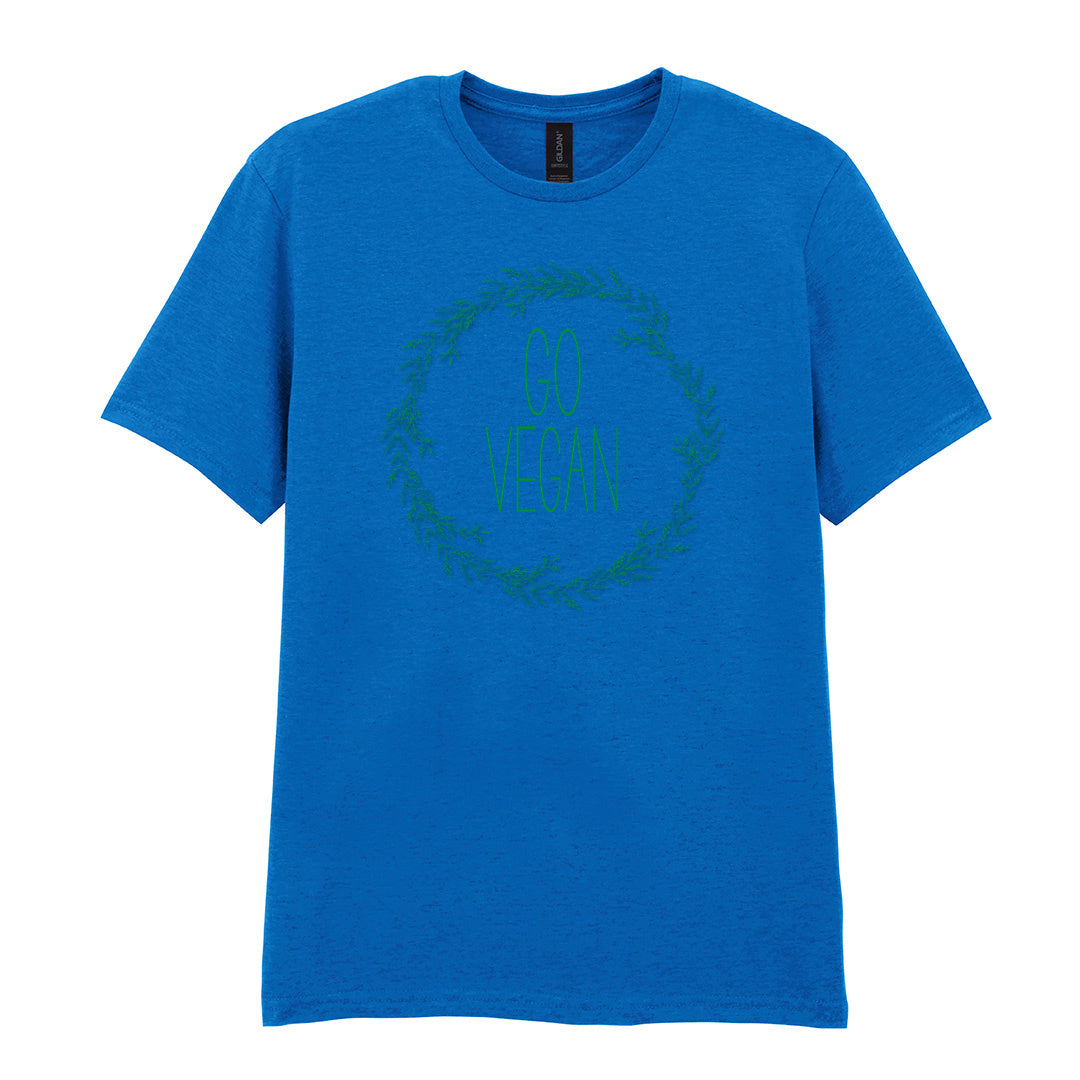IPRINTOP Go Vegan Graphic T-Shirt in Royal - Go Vegan lettering in a leafy wreath