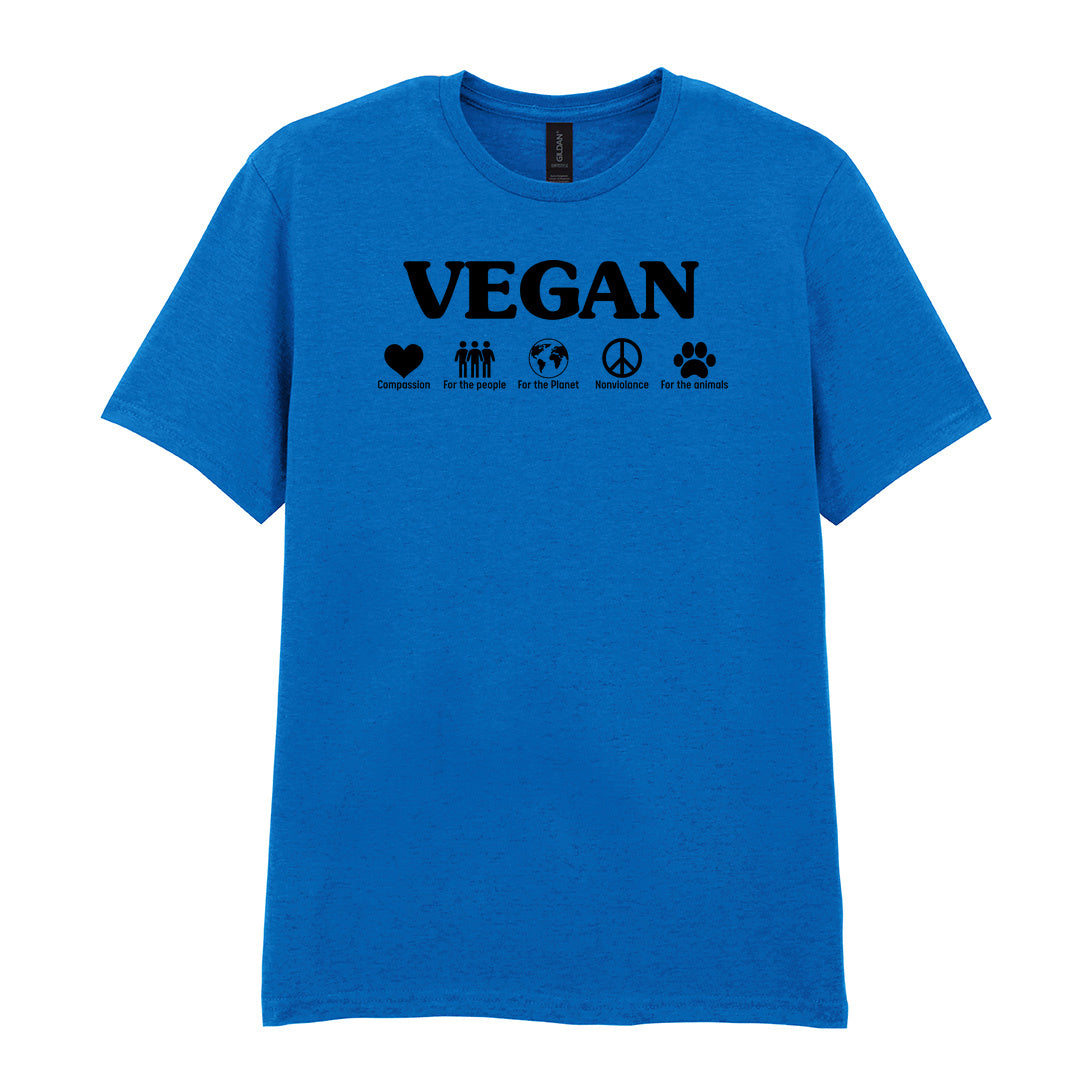 IPRINTOP Nonviolence for Animals People and Planet Graphic T-Shirt in Royal - Vegan lettering and lifestyle icons