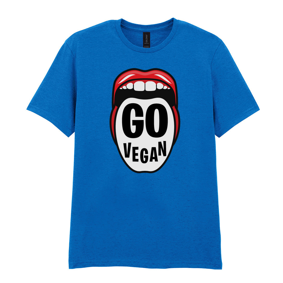 IPRINTOP Go Vegan Graphic T-Shirt in Royal - Go Vegan lettering inside red lips