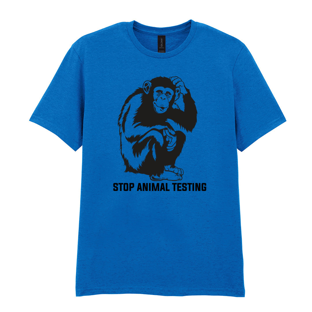 IPRINTOP Stop Animal Testing Graphic T-Shirt in Royal - chimpanzee and Stop Animal Testing