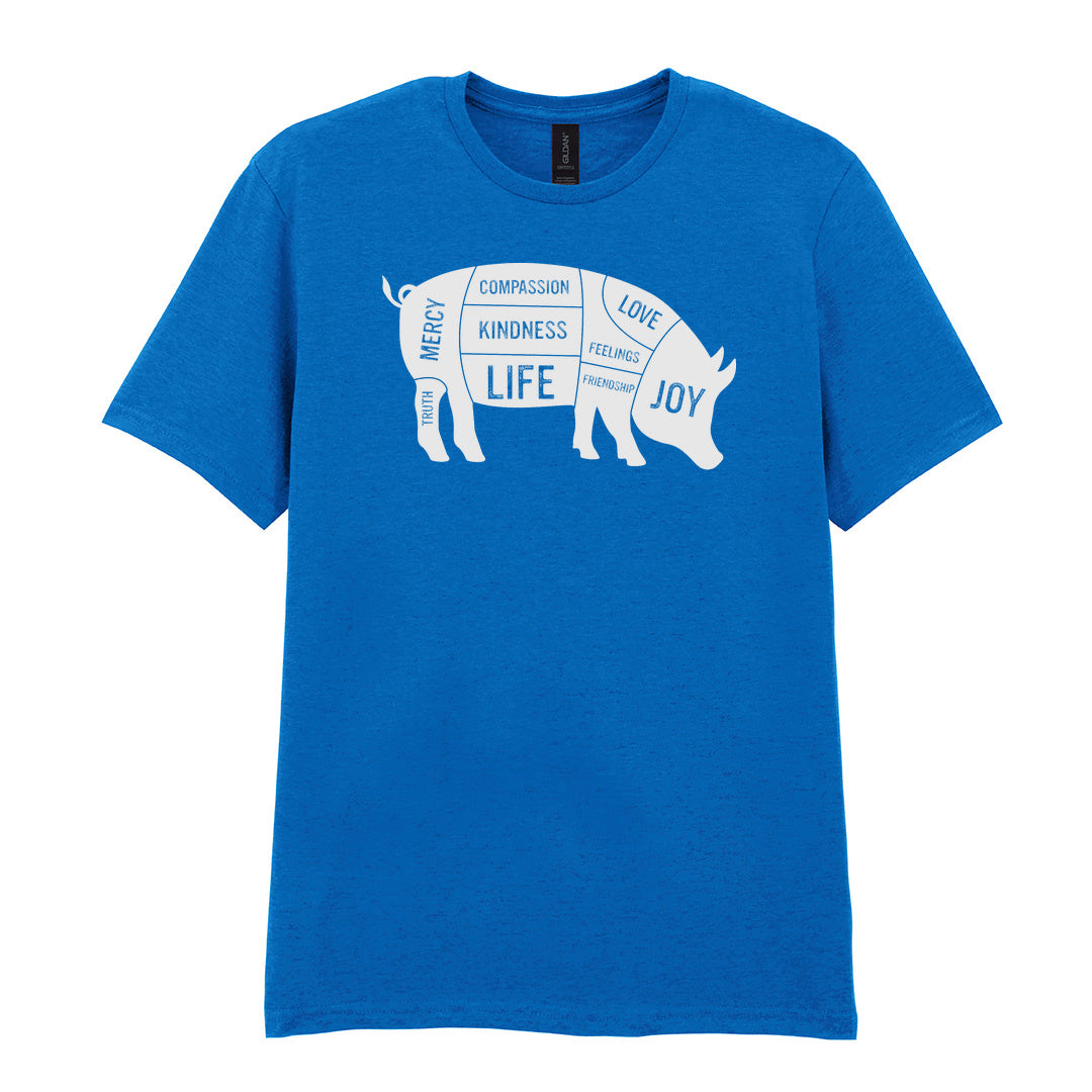 IPRINTOP Truth Mercy Compassion Kindness Life Love Feelings… Graphic T-Shirt in Royal - pig silhouette filled with values