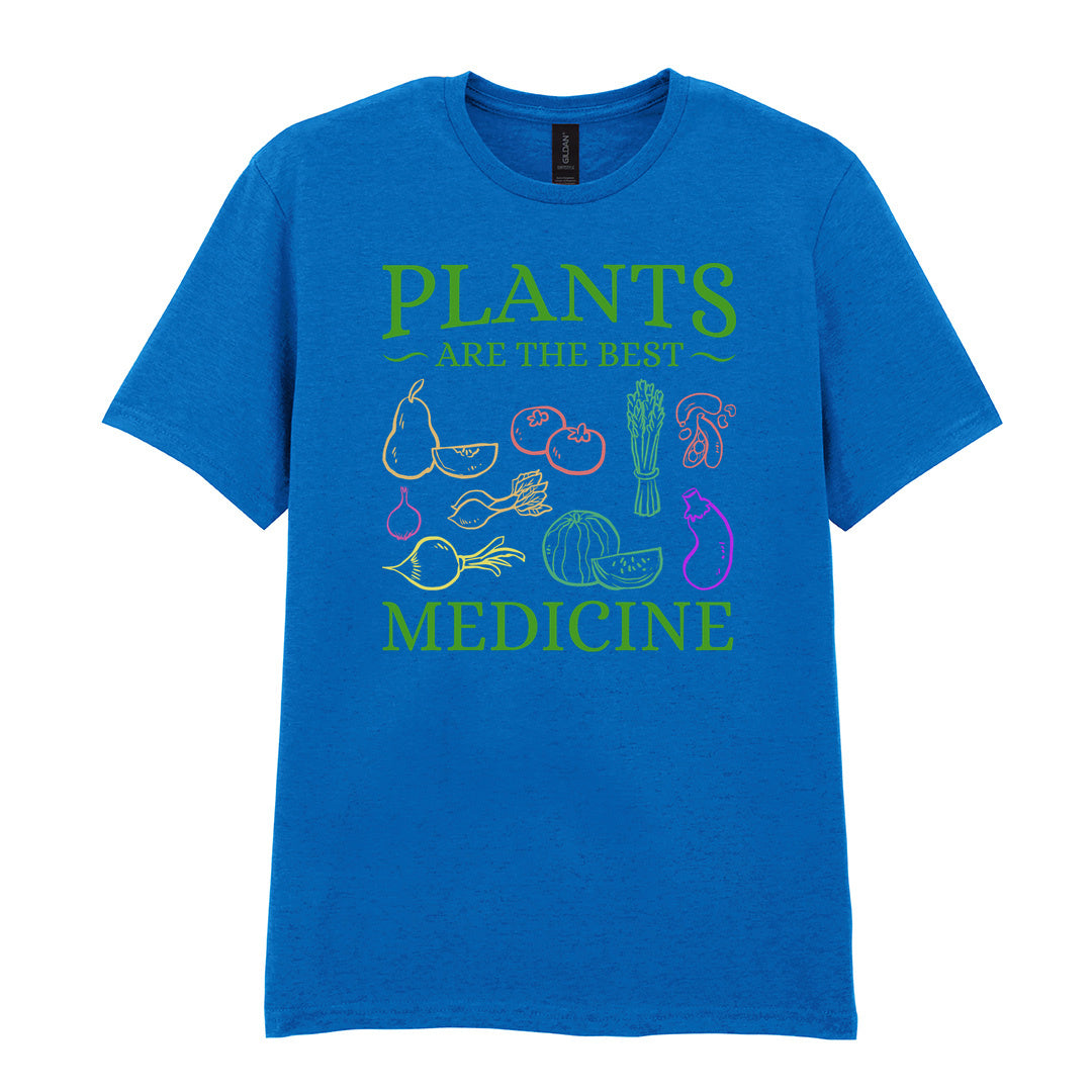 IPRINTOP Plants Are The Best Medicine Graphic T-Shirt in Royal - colourful vegetables and plant slogan