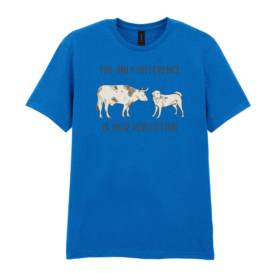 IPRINTOP The Only Difference Is Your Perception Graphic T-Shirt in Royal - cow and dog comparison illustration
