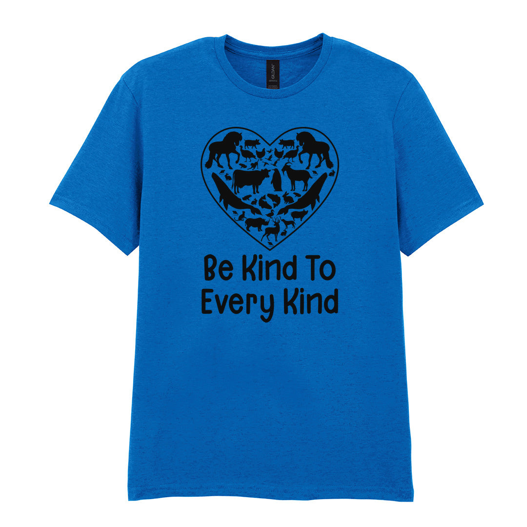 IPRINTOP Be Kind To Every Kind Graphic T-Shirt in Royal - animal silhouettes in a heart