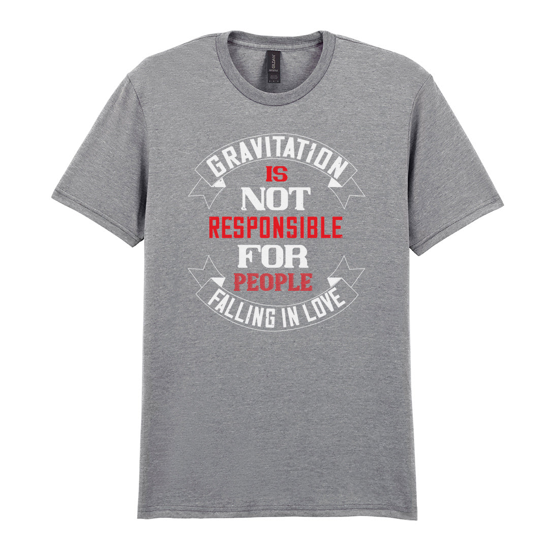 IPRINTOP Gravitation Is Not Responsible Graphic T-Shirt in RS Sports Grey - red and white lettering with banners