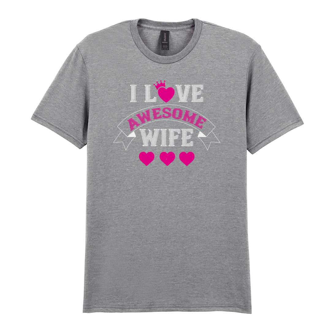 IPRINTOP I Love Awesome Wife Graphic T-Shirt in RS Sports Grey - decorative love-themed lettering