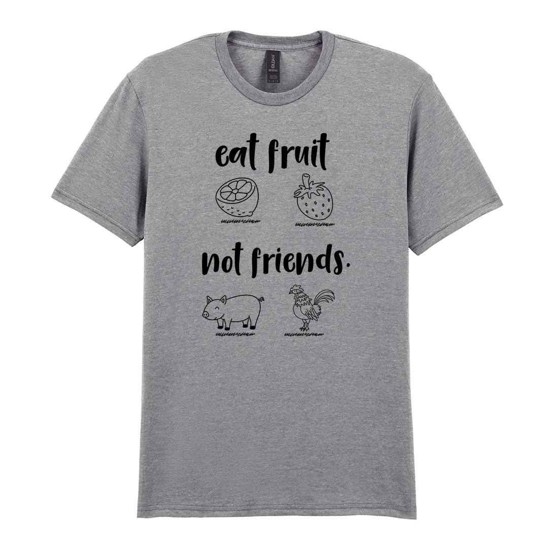 IPRINTOP Eat Fruit Not Friends Graphic T-Shirt in RS Sports Grey - fruit, pig and chicken illustrations