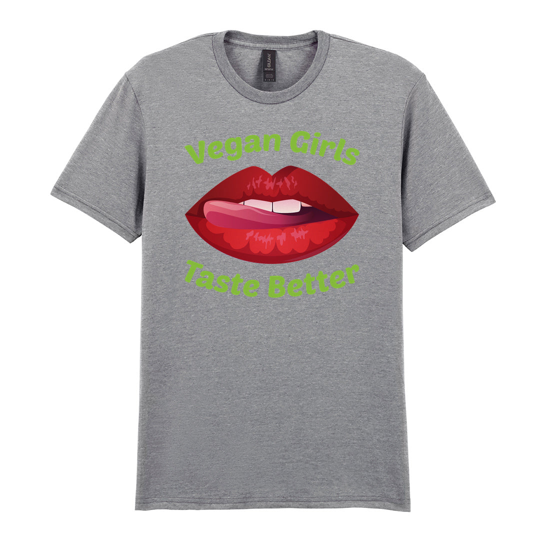 IPRINTOP Vegan Girls Taste Better Graphic T-Shirt in RS Sports Grey - red lips and green lettering