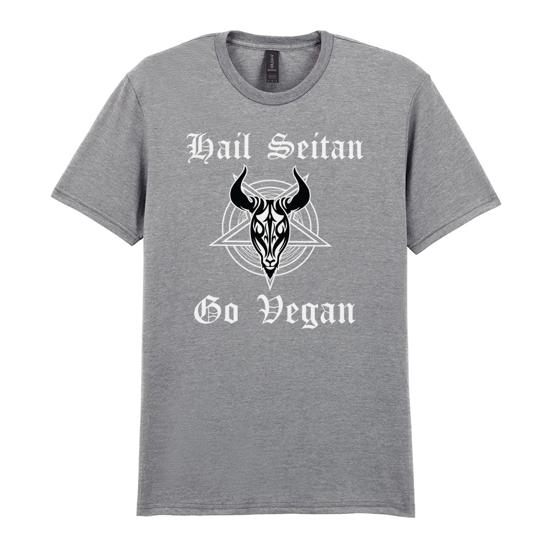 IPRINTOP Hail Seitan Go Vegan Graphic T-Shirt in RS Sports Grey - goat illustration and Hail Seitan